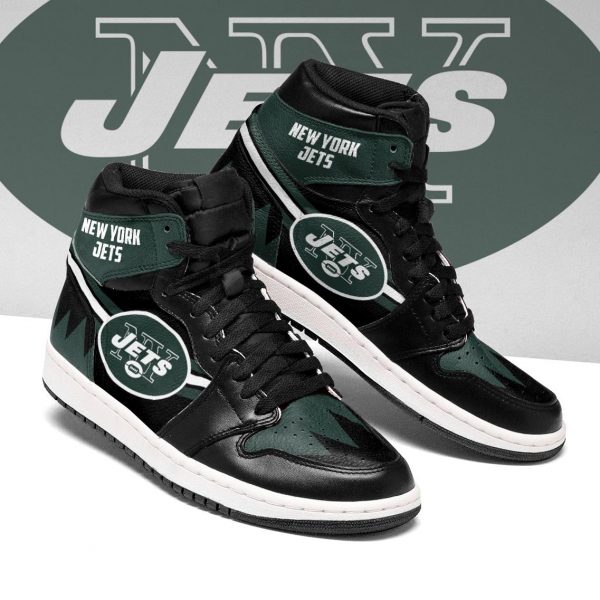 Women's New York Jets High Top Leather AJ1 Sneakers Women's New York Jets High Top Leather AJ1 Sneakers